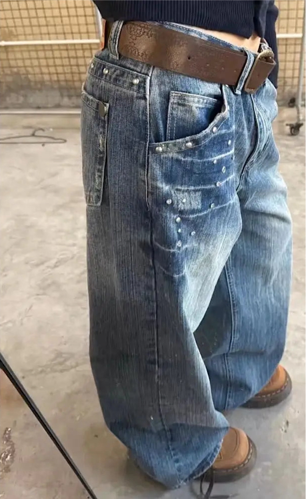 Vintage Wide-Leg Baggy Jeans – Distressed Denim