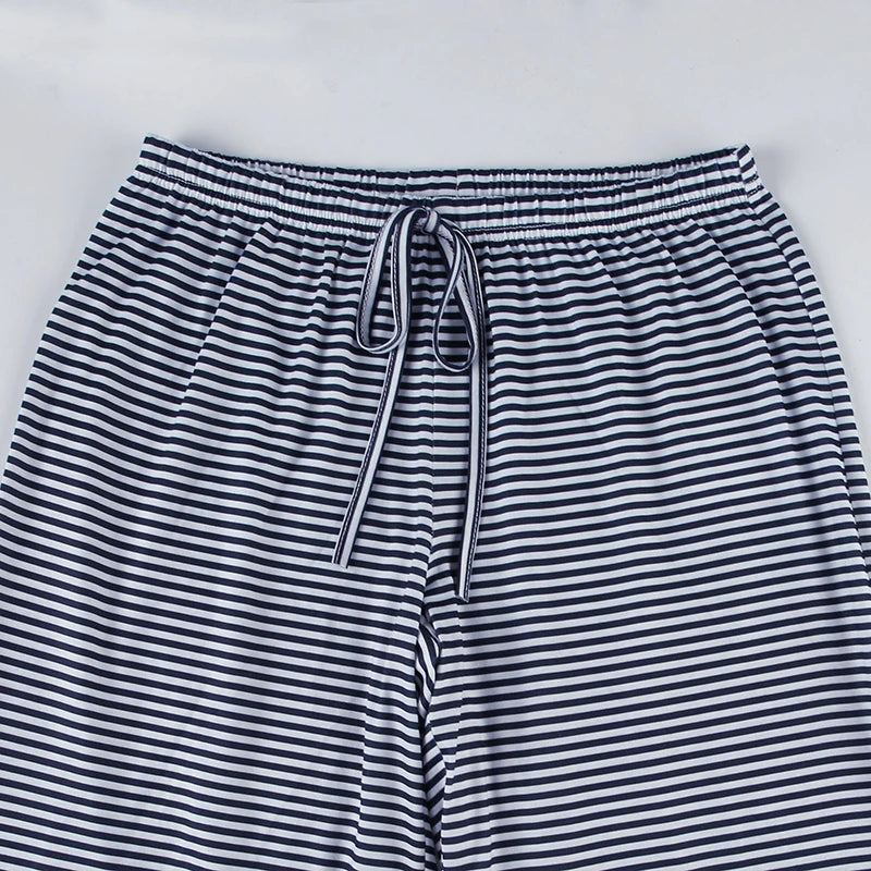 Black & White Striped Wide-Leg Pants