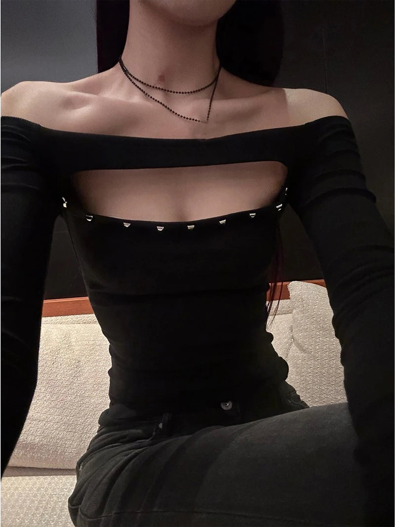 Black Off-Shoulder with Stud Detail