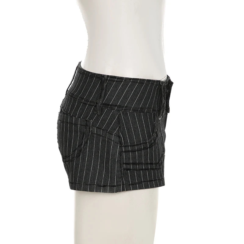 Low-Rise Pinstripe Micro Shorts – Y2K Street Style
