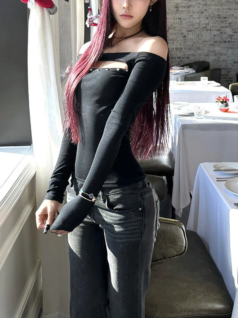 Black Off-Shoulder with Stud Detail