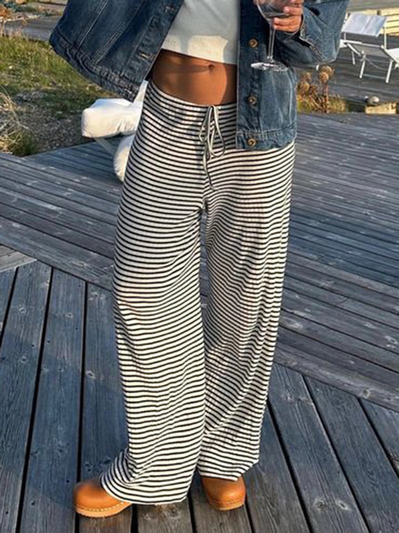 Black & White Striped Wide-Leg Pants