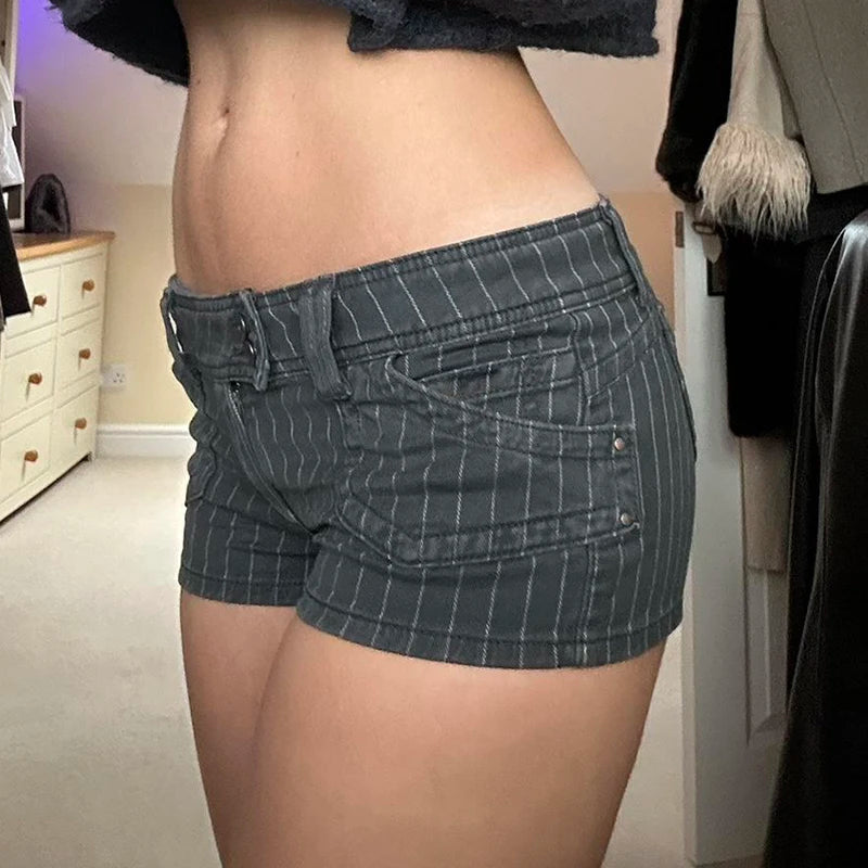Low-Rise Pinstripe Micro Shorts – Y2K Street Style