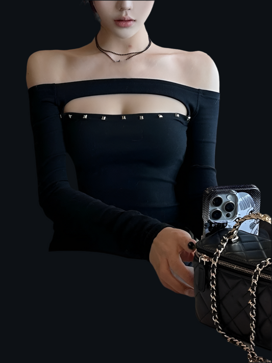 Black Off-Shoulder with Stud Detail