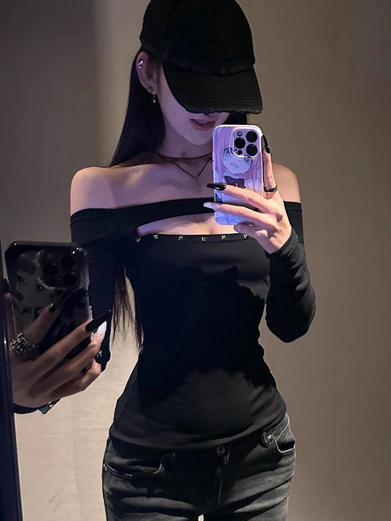 Black Off-Shoulder with Stud Detail