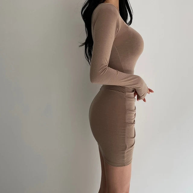 Ruched Long Sleeve Bodycon Mini Dress