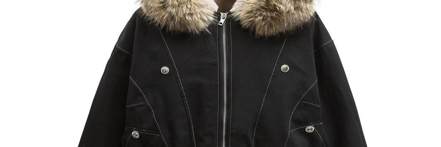 Fur Hood Winter Bomber Jacket