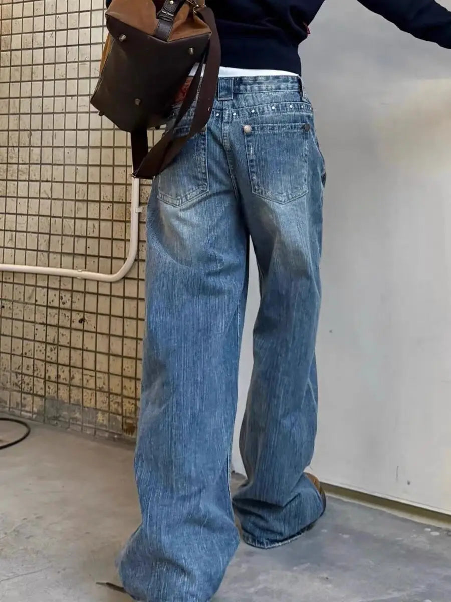 Vintage Wide-Leg Baggy Jeans – Distressed Denim