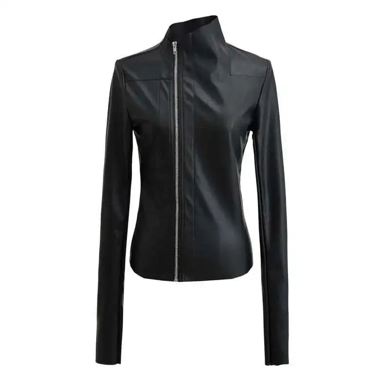 Asymmetric Zip Black Leather Jacket