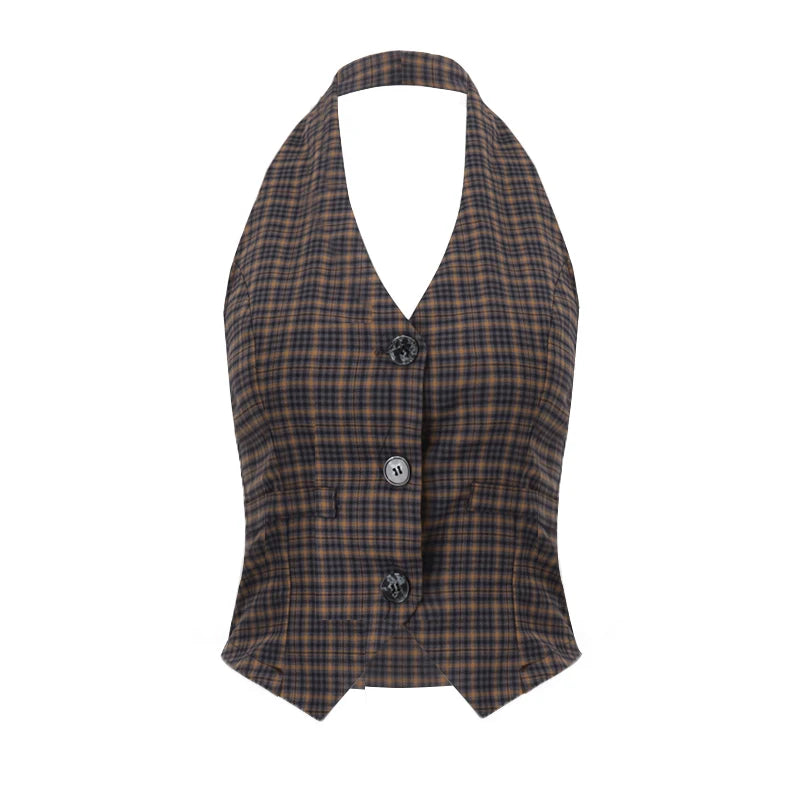 Vintage Check Sleeveless Vest