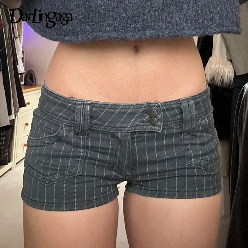 Low-Rise Pinstripe Micro Shorts – Y2K Street Style