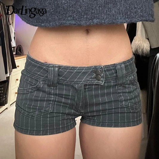 Low-Rise Pinstripe Micro Shorts – Y2K Street Style