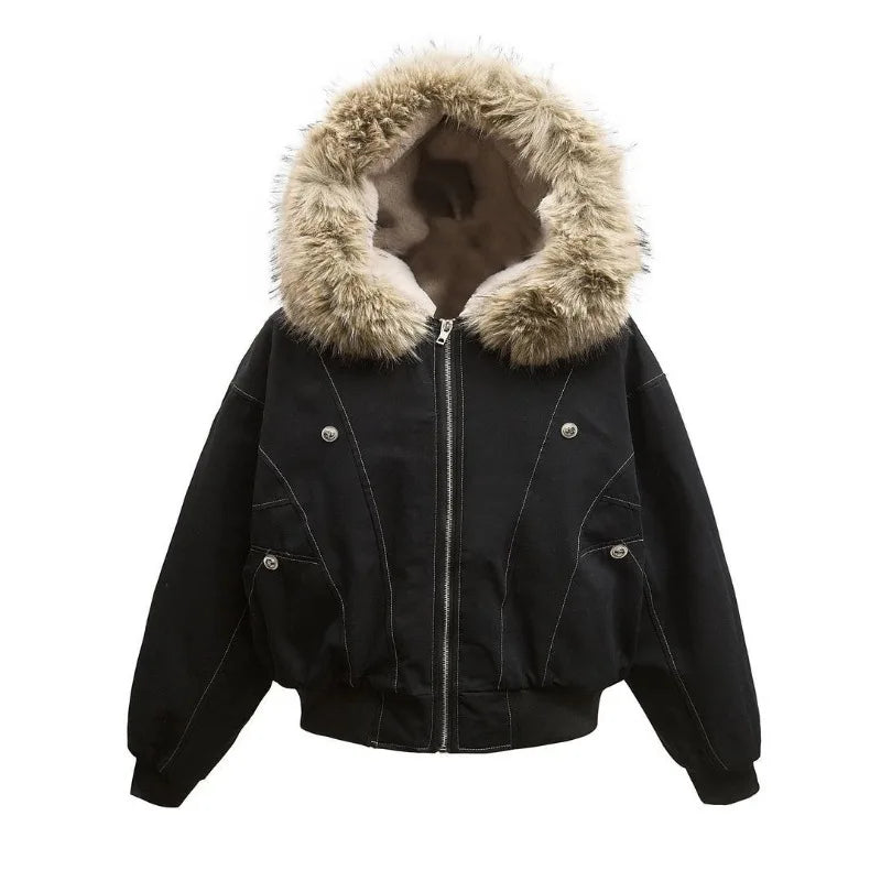 Fur Hood Winter Bomber Jacket
