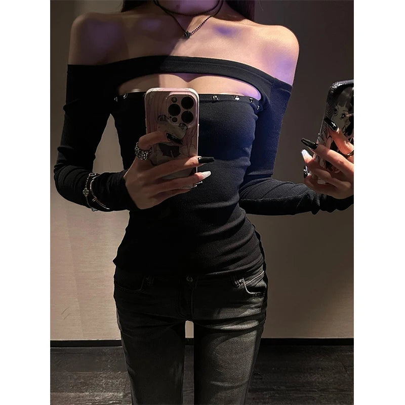 Black Off-Shoulder with Stud Detail