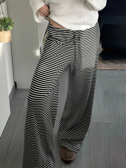 Black & White Striped Wide-Leg Pants