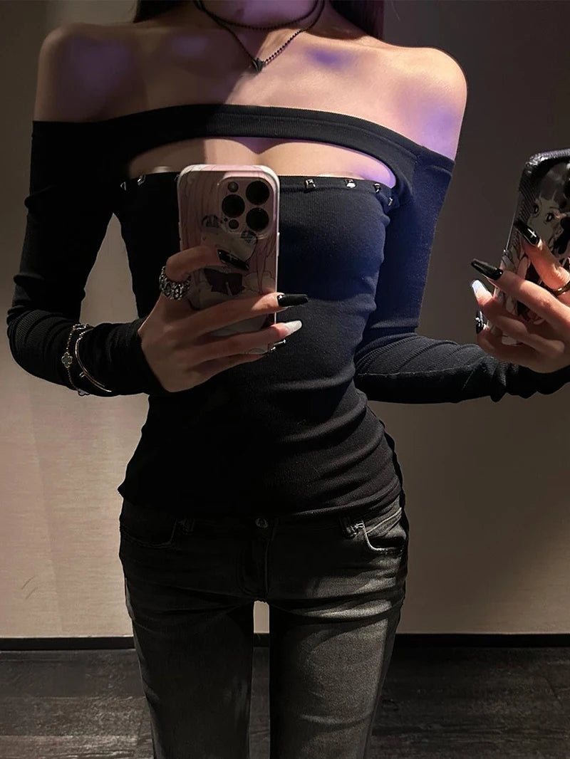 Black Off-Shoulder with Stud Detail