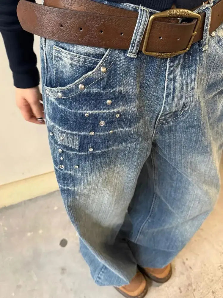 Vintage Wide-Leg Baggy Jeans – Distressed Denim