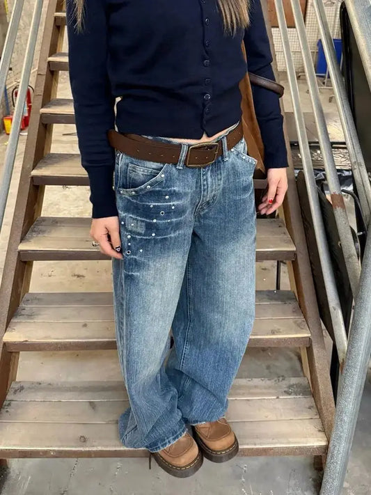 Vintage Wide-Leg Baggy Jeans – Distressed Denim
