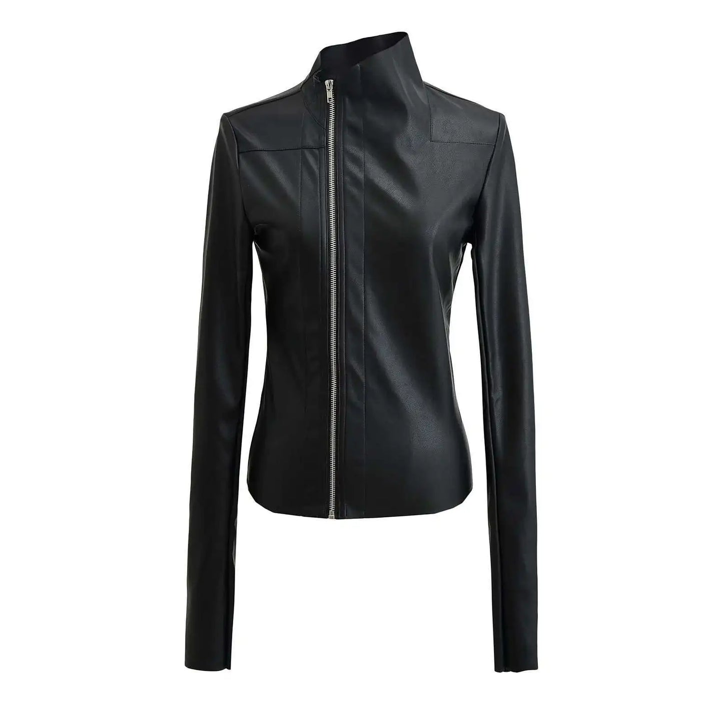 Asymmetric Zip Black Leather Jacket