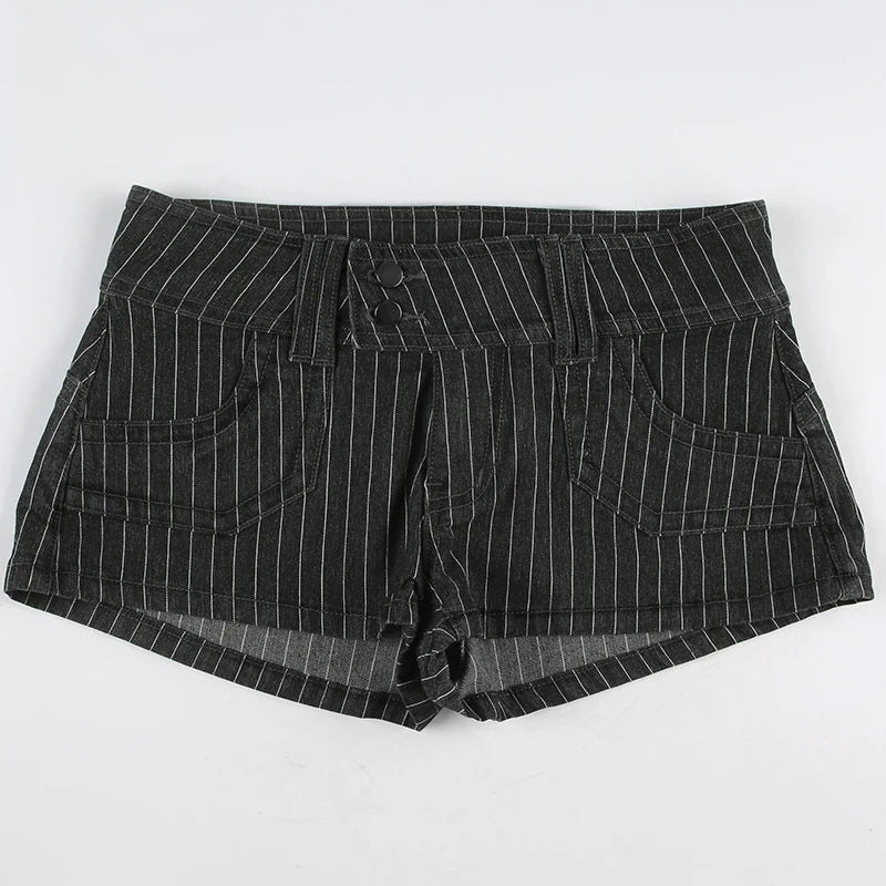 Low-Rise Pinstripe Micro Shorts – Y2K Street Style