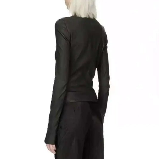 Asymmetric Zip Black Leather Jacket