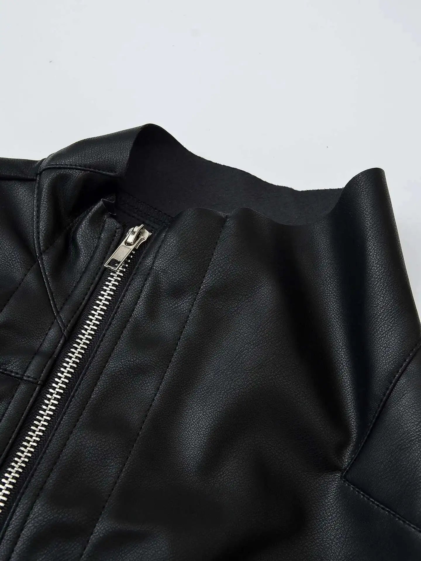 Asymmetric Zip Black Leather Jacket