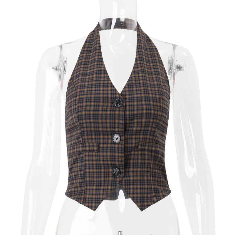 Vintage Check Sleeveless Vest