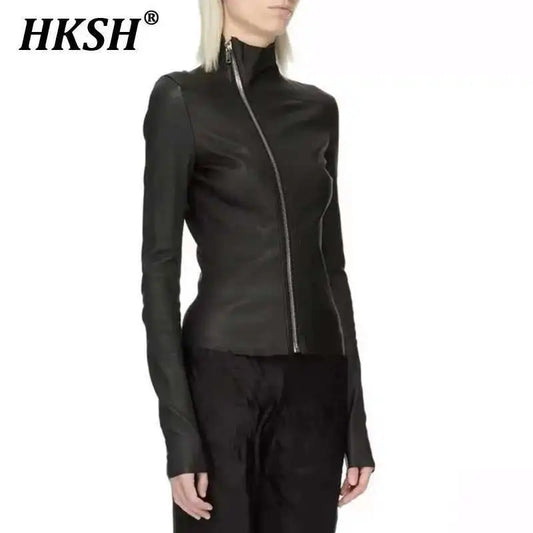 Asymmetric Zip Black Leather Jacket