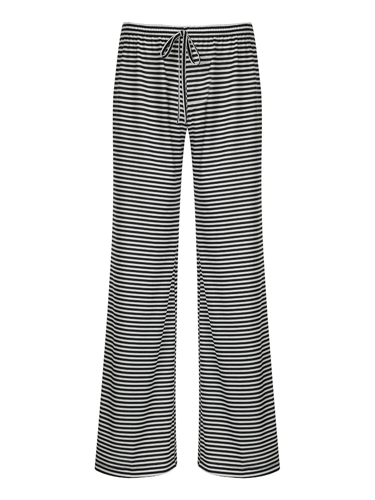 Black & White Striped Wide-Leg Pants