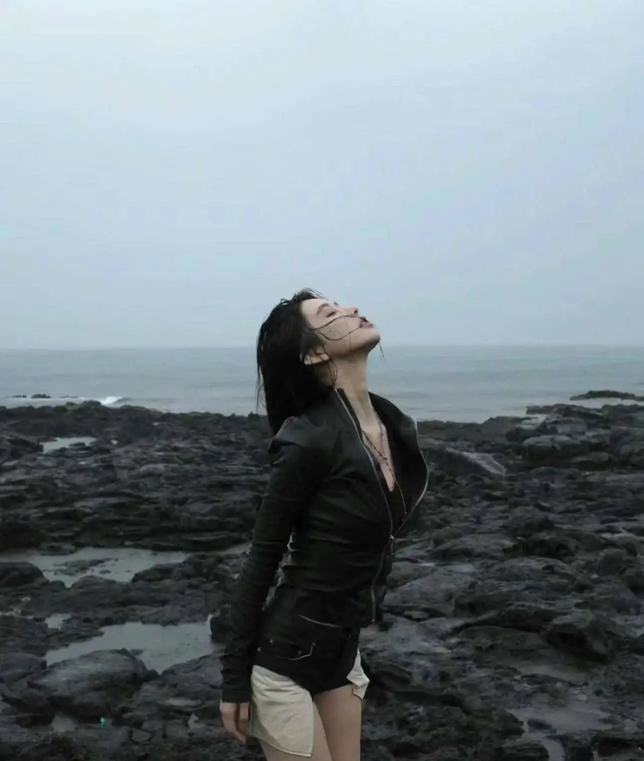 Asymmetric Zip Black Leather Jacket