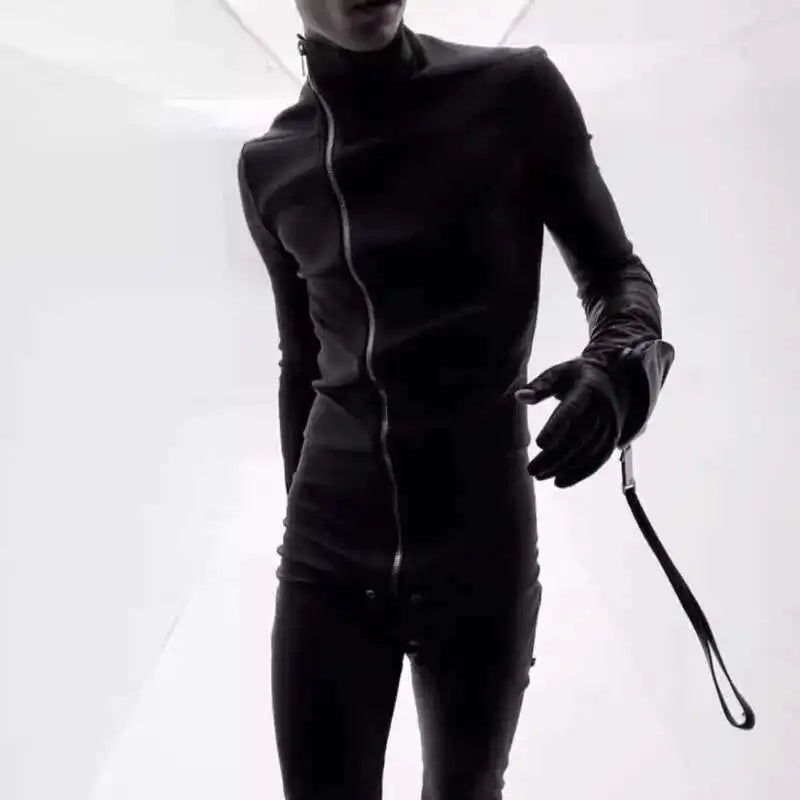 Asymmetric Zip Black Leather Jacket