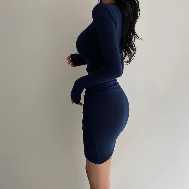Ruched Long Sleeve Bodycon Mini Dress