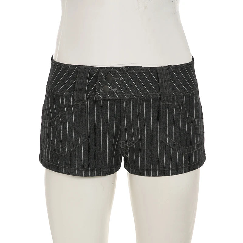 Low-Rise Pinstripe Micro Shorts – Y2K Street Style
