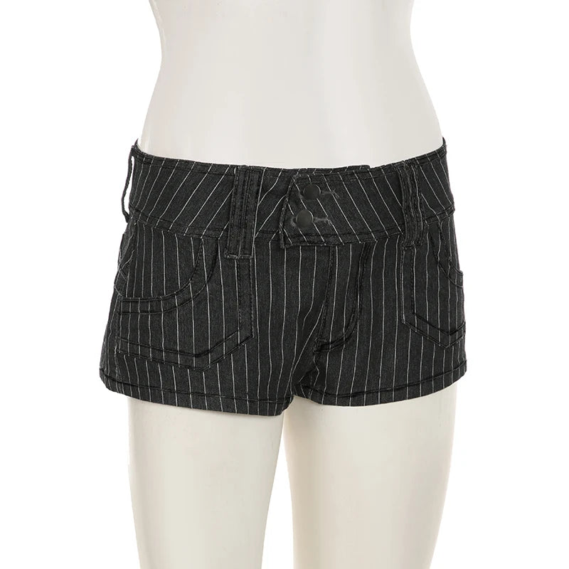 Low-Rise Pinstripe Micro Shorts – Y2K Street Style