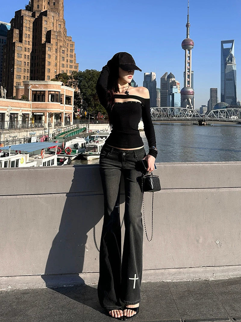 Black Off-Shoulder with Stud Detail