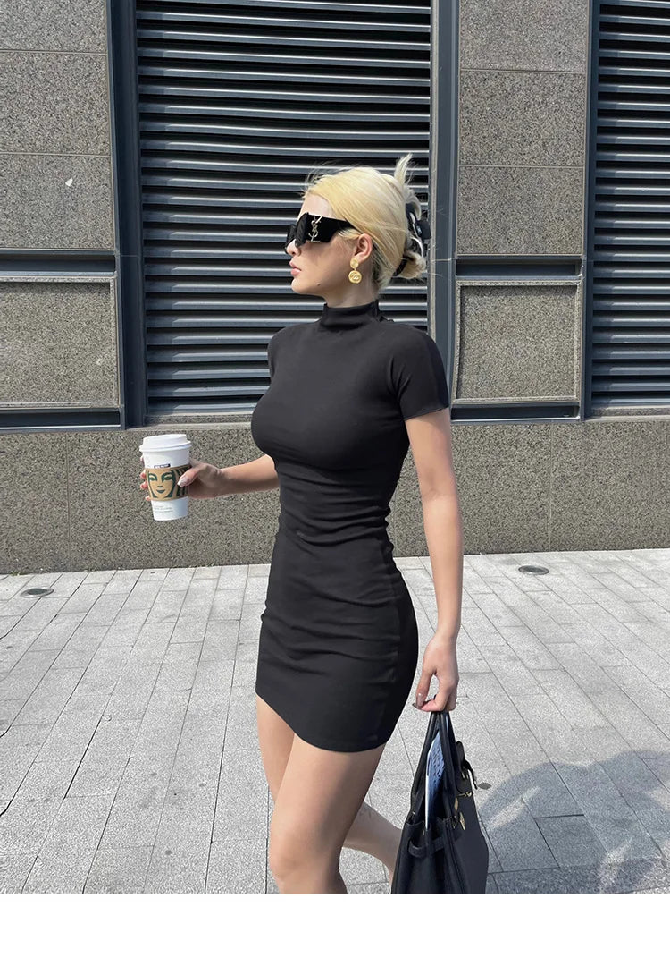 High Neck Bodycon Mini Dress